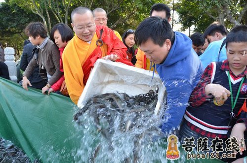 广州番禺区宝墨园举行迎春祈福之2014百亿生命得解脱护生放生启动法会